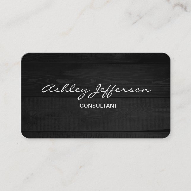 Tarjeta De Visita Gris Wood Profesional Estilo Script Trendy (Anverso)