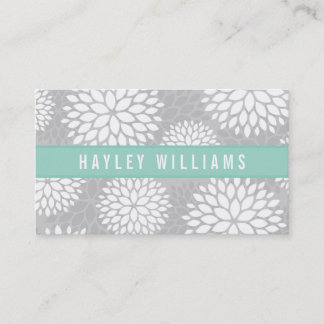Tarjeta De Visita Gris y Aqua Floral Moderna