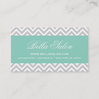 Tarjeta De Visita Gris y Aqua Modern Chevron Stripes