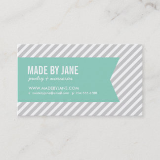 Tarjeta De Visita Gris y Aqua Modern Stripes and Ribbon
