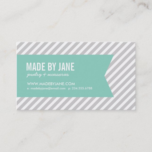 Tarjeta De Visita Gris y Aqua Modern Stripes and Ribbon (Anverso)
