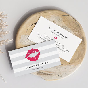 Tarjeta De Visita Gris y franja blanca Impresión de Lip Rosado