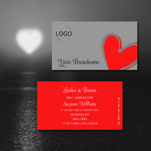 Tarjeta De Visita Gris y Rojo Gorgeous Heart Modern con logotipo cur