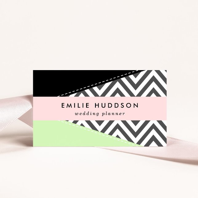 Tarjeta De Visita Gris Zigzag, Gris Chevron, Zigzag Pattern, Mint (Subido por el creador)