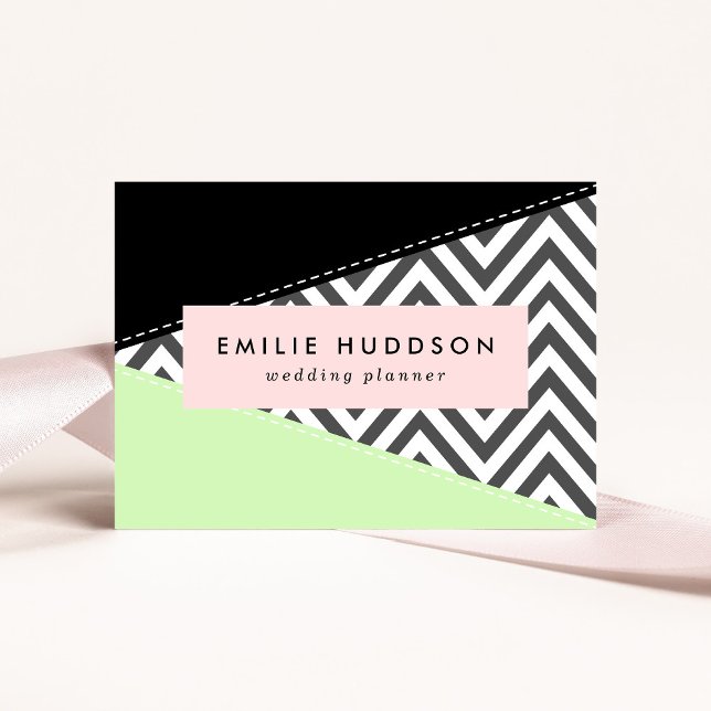 Tarjeta De Visita Gris Zigzag, Gris Chevron, Zigzag Pattern, Mint (Subido por el creador)
