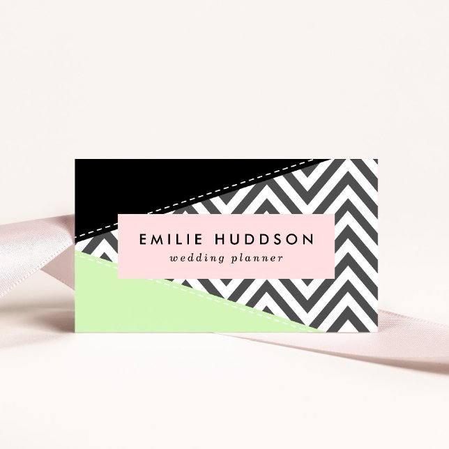 Tarjeta De Visita Gris Zigzag, Gris Chevron, Zigzag Pattern, Mint (Subido por el creador)
