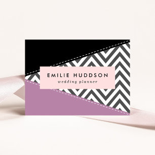 Tarjeta De Visita Gris Zigzag, Gris Chevron, Zigzag Pattern, Púrpura
