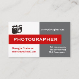 Tarjeta De Visita Grises, blancos, rojos llamativos fotógrafos