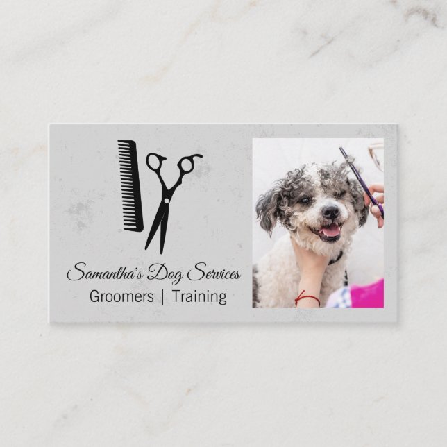 Tarjeta De Visita Groomer Cortando el pelo de perro (Anverso)