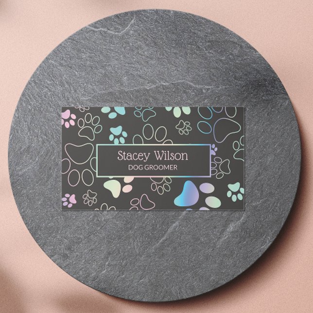 Tarjeta De Visita Groomer del Mascota de impresión de hojas de hueso (Subido por el creador)