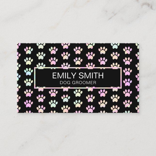 Tarjeta De Visita Groomer del Mascota de impresión de hojas holográf (Anverso)