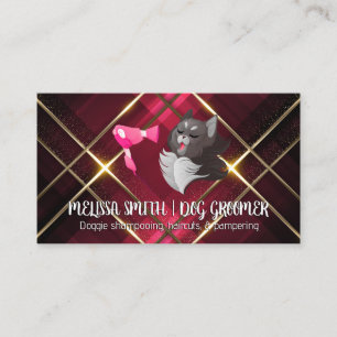 Tarjeta De Visita Groomer   Gato de corte   Blow Dryer