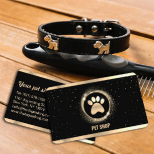 Tarjeta De Visita Groomer Mascota elegante negro y dorado