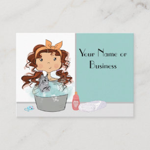 Tarjeta De Visita Grooming Chica y Mascota de baño de gato