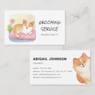 Tarjeta De Visita Grooming de Mascota acuático con diseño de corgi c