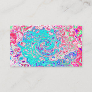 Tarjeta De Visita Groovy Aqua Blue and Pink Resumen Swirte Retro
