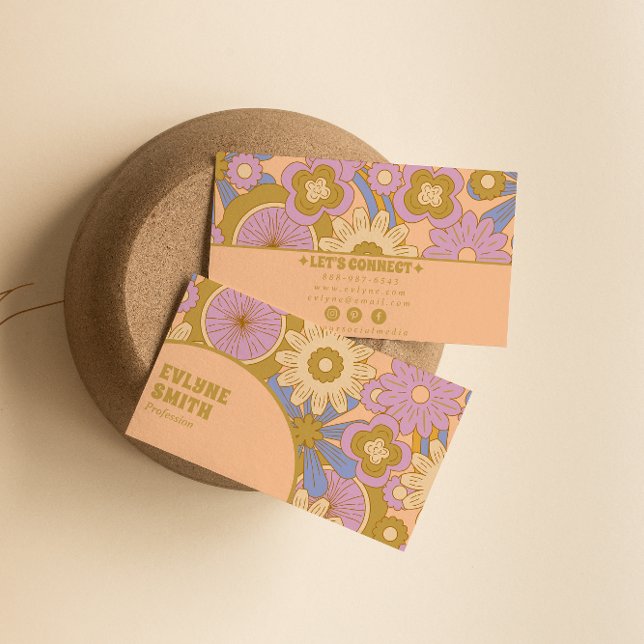 Tarjeta De Visita Groovy Floral Boho Girly Trendy (Subido por el creador)