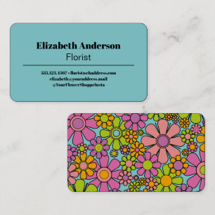 Tarjeta De Visita Groovy Floral Retro Estética Colorida de los 60