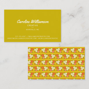 Tarjeta De Visita Groovy Retro Boho Chartreuse Floral Verde