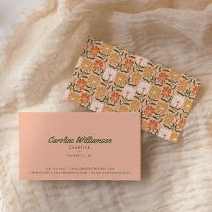 Tarjeta De Visita Groovy Retro Boho Melocotón Verde Botánico Moderno