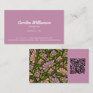 Tarjeta De Visita Groovy Retro Boho Morado Verde Botánico Tendencia 