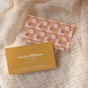 Tarjeta De Visita Groovy Retro Boho Mostaza Amarillo Botánico Modern