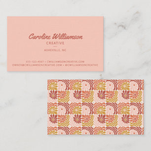 Tarjeta De Visita Groovy Retro Boho Rubor Rosa Rojo Botánico Moderno