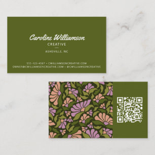 Tarjeta De Visita Groovy Retro Boho Terroso Verde Botánico Tendencia