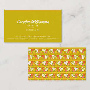 Tarjeta De Visita Groovy Retro Boho Verde Chartreuse Floral