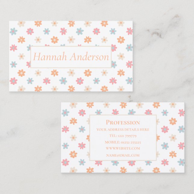 Tarjeta De Visita Groovy Retro Daisy Flores Boho Floral (Anverso / Reverso)