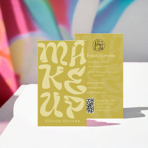 Tarjeta De Visita Groovy retro lime logo verde qr código Maquillaje