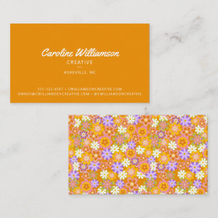 Tarjeta De Visita Groovy Retro Naranja Flores Botánicas a la moda