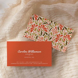 Tarjeta De Visita Groovy Retro Naranja Red Green Trendy Botánica