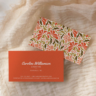 Tarjeta De Visita Groovy Retro Naranja Rojo Verde Botánico Moderno 
