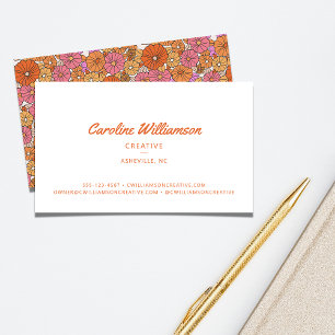 Tarjeta De Visita Groovy Retro Rosa Naranja Bohemiano Floral Flores