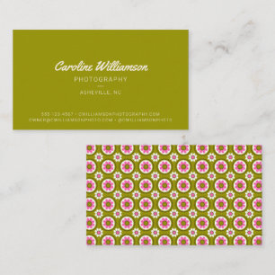 Tarjeta De Visita Groovy Retro Rosa Verde Lima Floral Audaz Moderno