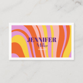 Tarjeta De Visita Groovy Retro Wavy Lines Social Media QR código