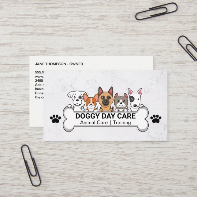 Tarjeta De Visita Group of Dogs | Dog Bone | Pet Care (Anverso/Reverso In Situ)