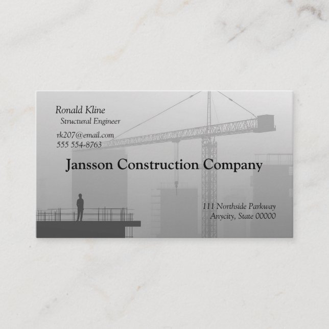 Tarjeta De Visita Grúa de construcción y trabajador (Anverso)