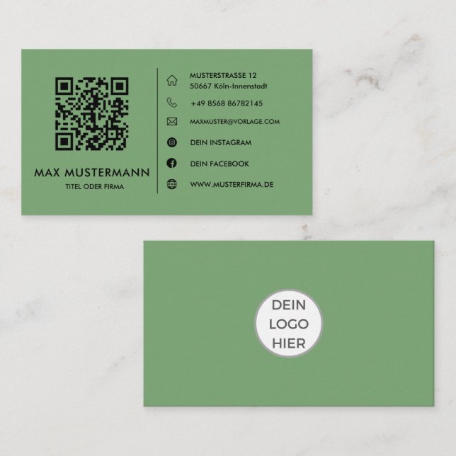 Tarjeta De Visita Grüne QR Code Visitenkarte Selbst Gestalten (Anverso / Reverso)
