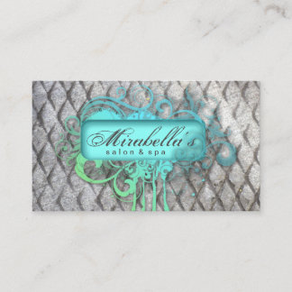 Tarjeta De Visita Grunge Concreto Flor Salon Spa Azul Gris