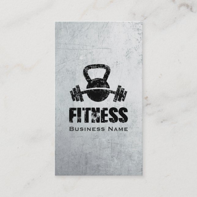 Tarjeta De Visita Grunge Fitness Personal Trainer Kettlebell Barbell (Anverso)