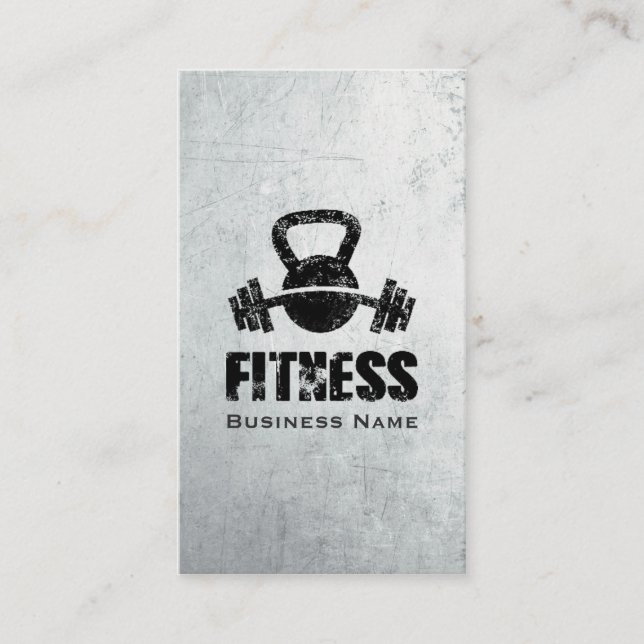 Tarjeta De Visita Grunge Fitness Personal Trainer Kettlebell Barbell (Anverso)