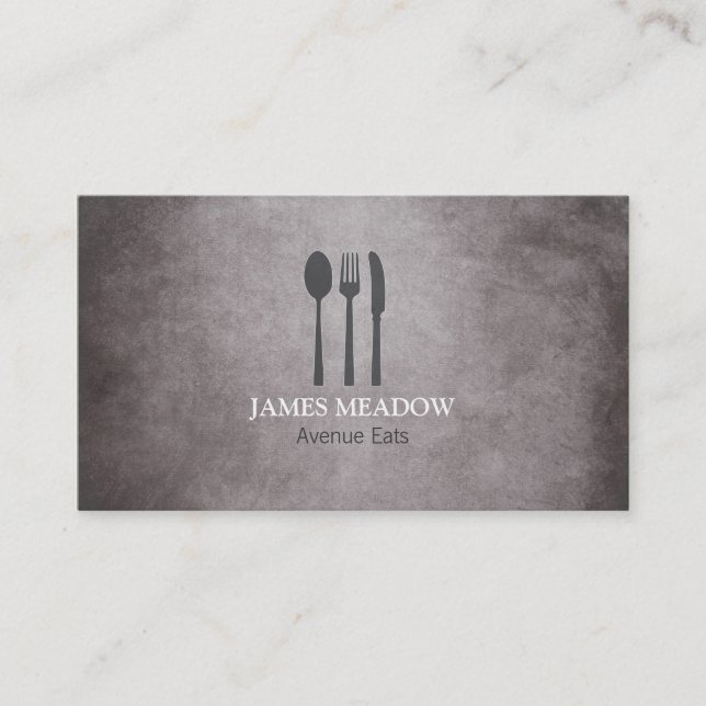 Tarjeta De Visita Grunge Fork Knife Spoon Restaurant Cafe Catering (Anverso)