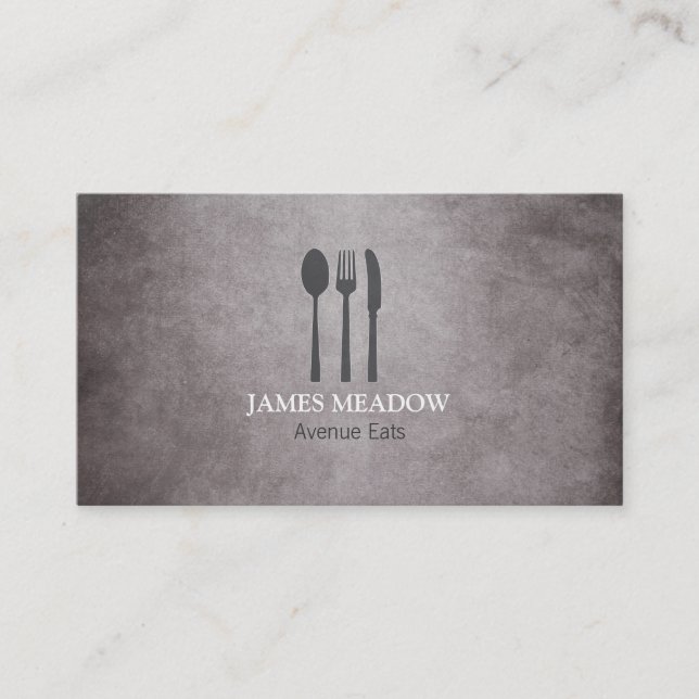 Tarjeta De Visita Grunge Fork Knife Spoon Restaurant Cafe Catering B (Anverso)