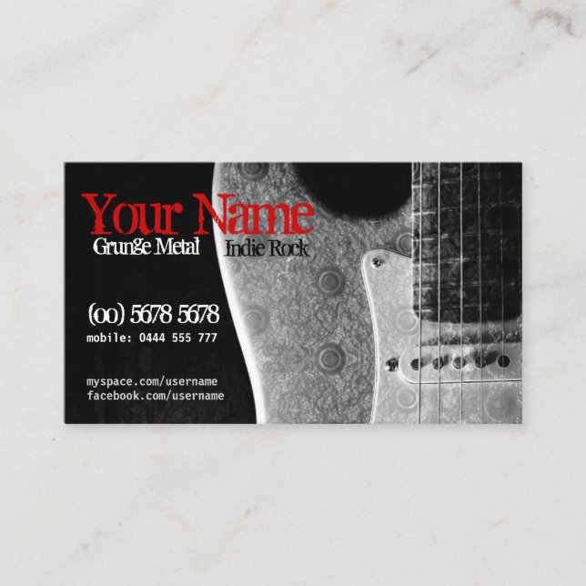 Tarjeta De Visita Grunge Guitar Gray/Black & Red Business Card (Anverso)