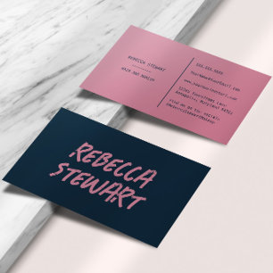 Tarjeta De Visita Grunge Moderno Creativo Azul Oscuro y Rosa