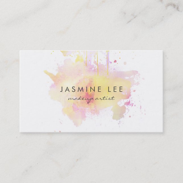 Tarjeta De Visita grunge moderno elegante del rosa de la acuarela (Anverso)