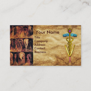 TARJETA DE VISITA GRUPAS DE CABALLOS CADUCEO SÍMBOLO VETERINARIO