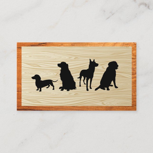 Tarjeta De Visita Grupo de perros | Fondo de madera (Anverso)